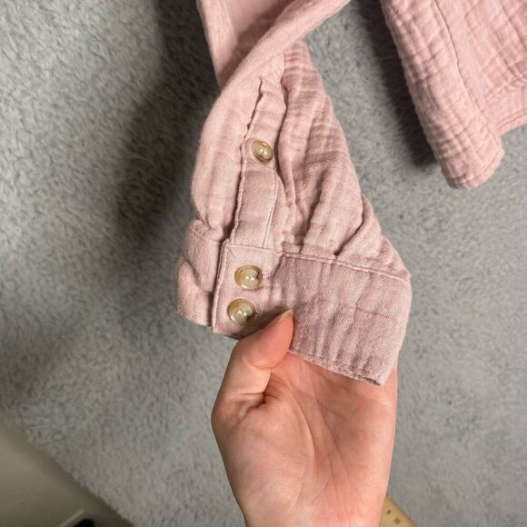 Madewell Lightspun Evert top long sleeve henley quilted cotton pink soft Medium - Picture 7 of 10